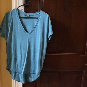Express Women's Teal V-Neck Short Sleeve Tee
